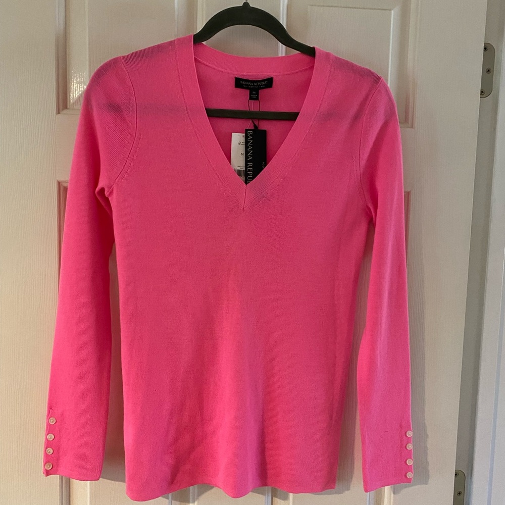 Banana Republic Bright Pink Merino Wool Sweater